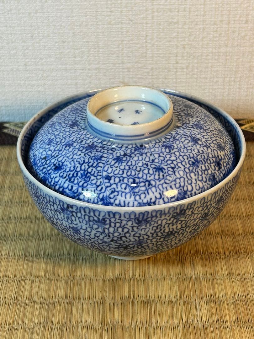 古伊万里染付 微塵唐草模様飯茶碗 江戸時代後期　2客 無傷