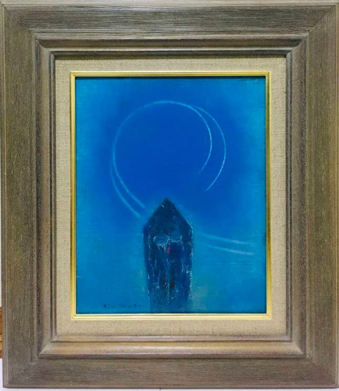 ヒコーキ雲　油絵　F3(273×220mm)