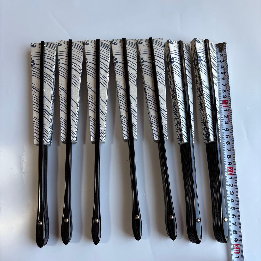 (729)舞扇　7本セット　波柄　パール　白　青