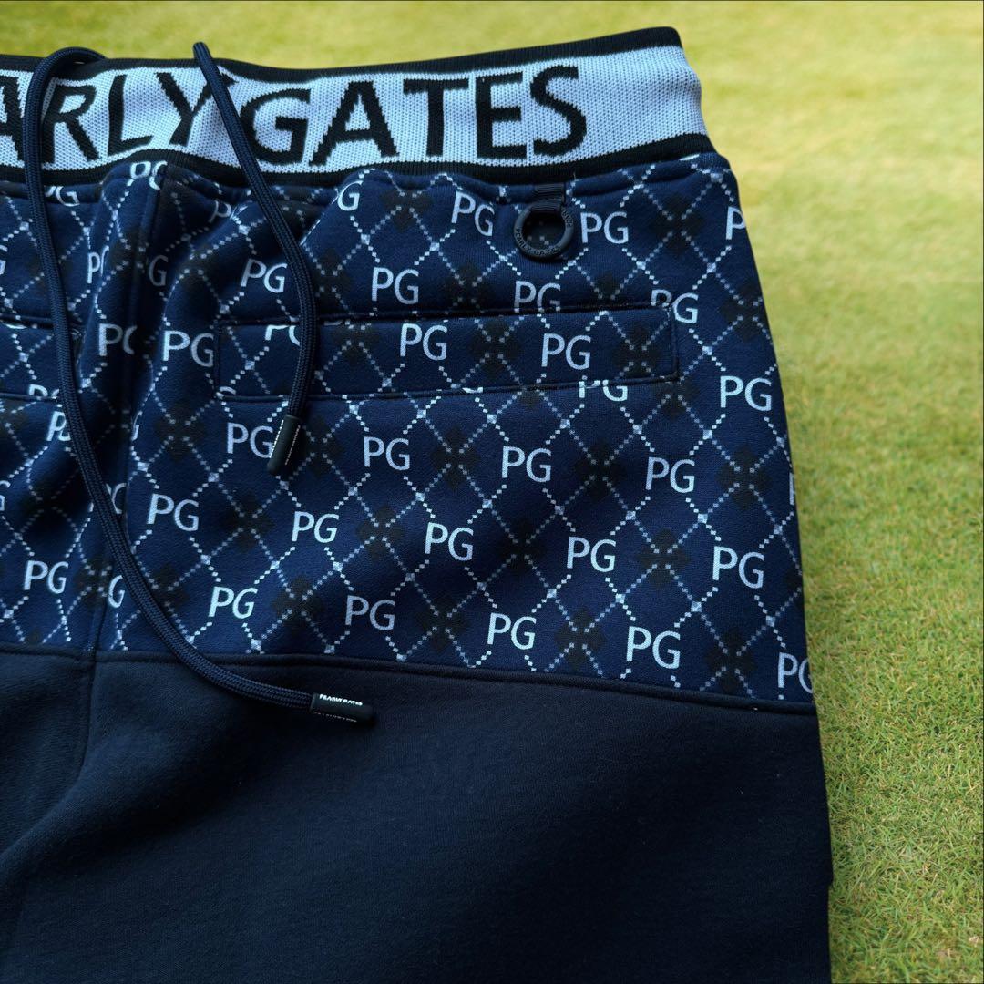 未使用品　パーリーゲイツ　ジョガーパンツ　M〜L相当　総柄　紺　ネイビー　4