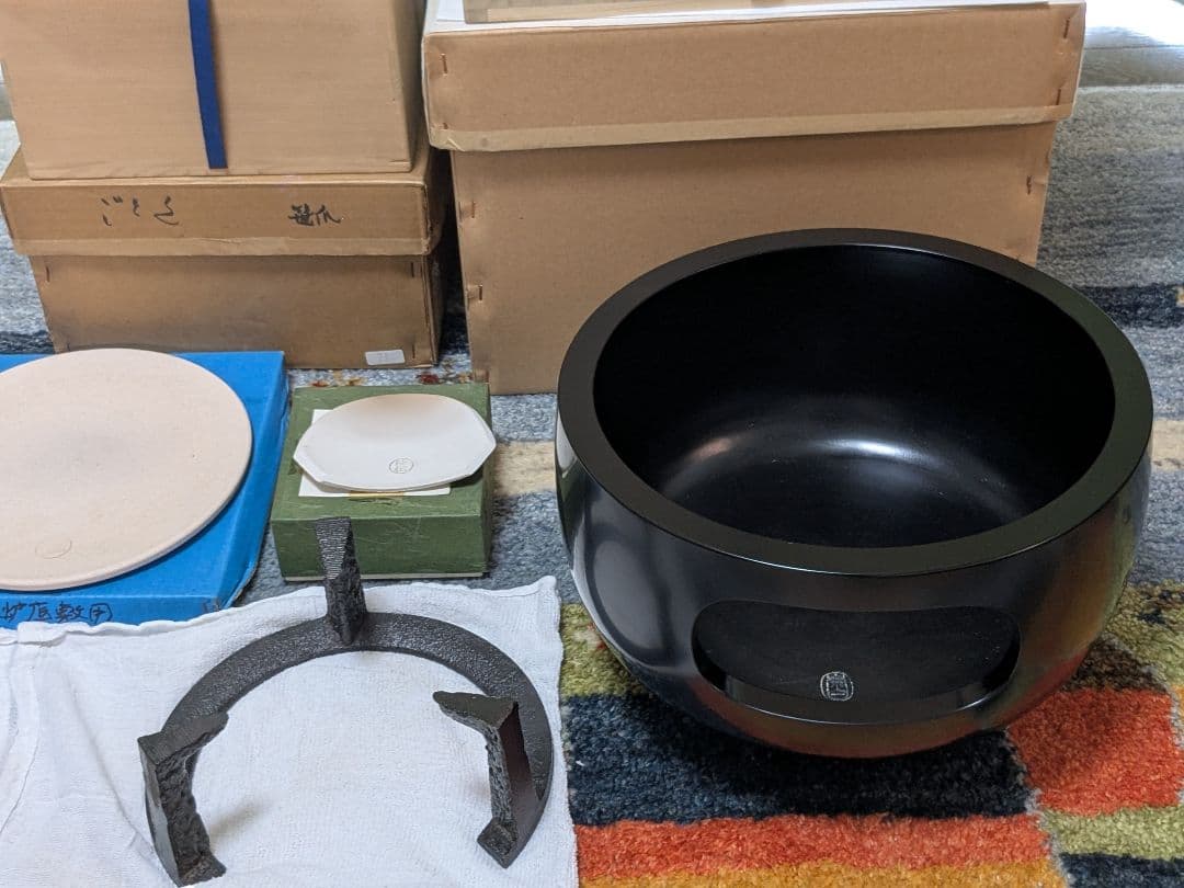 真塗眉土風炉桂窯寄神崇白造　笹爪五徳　加藤忠三朗　風炉セット　おまけ付き