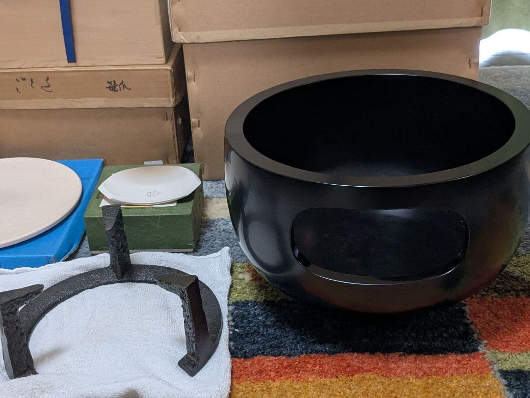 真塗眉土風炉桂窯寄神崇白造　笹爪五徳　加藤忠三朗　風炉セット　おまけ付き