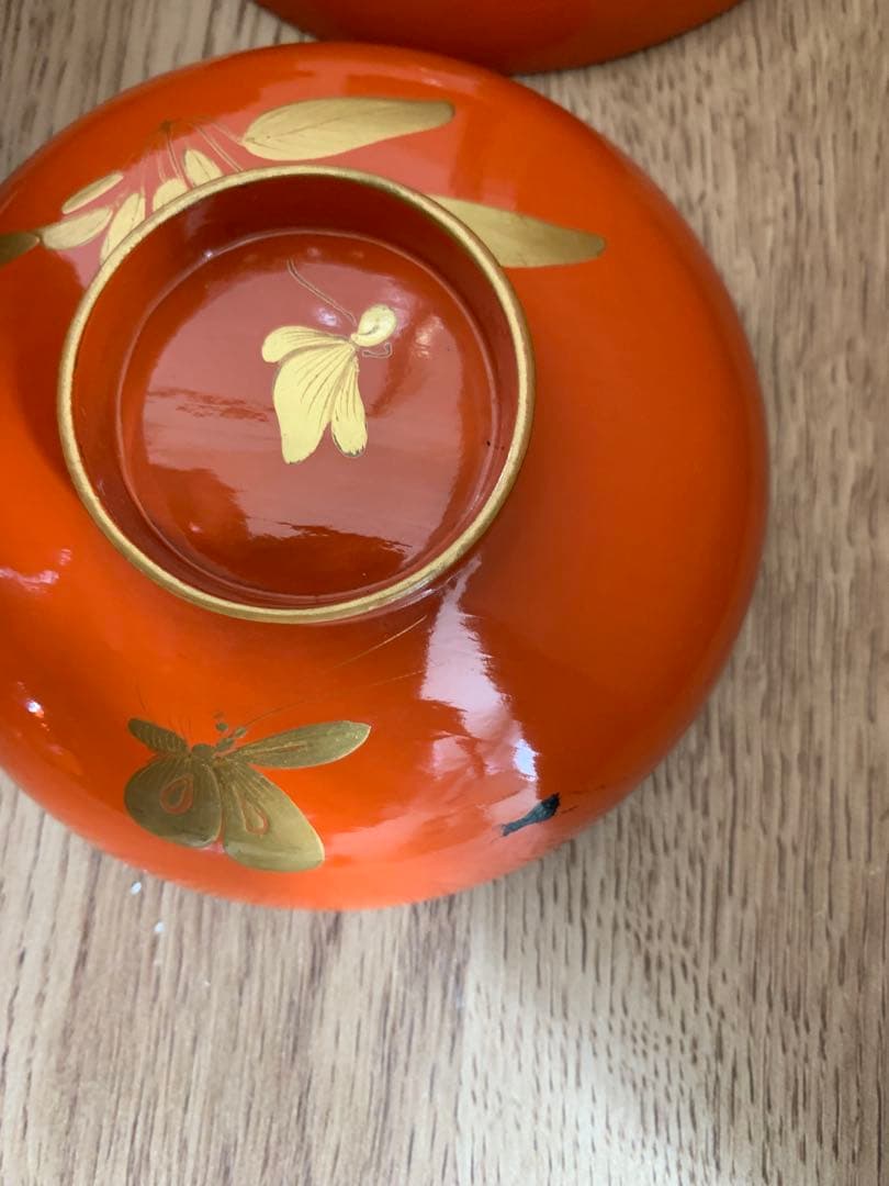 最終価格(9日迄) 輪島塗 沈金蒔絵吸物椀14客　大正3年　時代物　すみれと蝶々