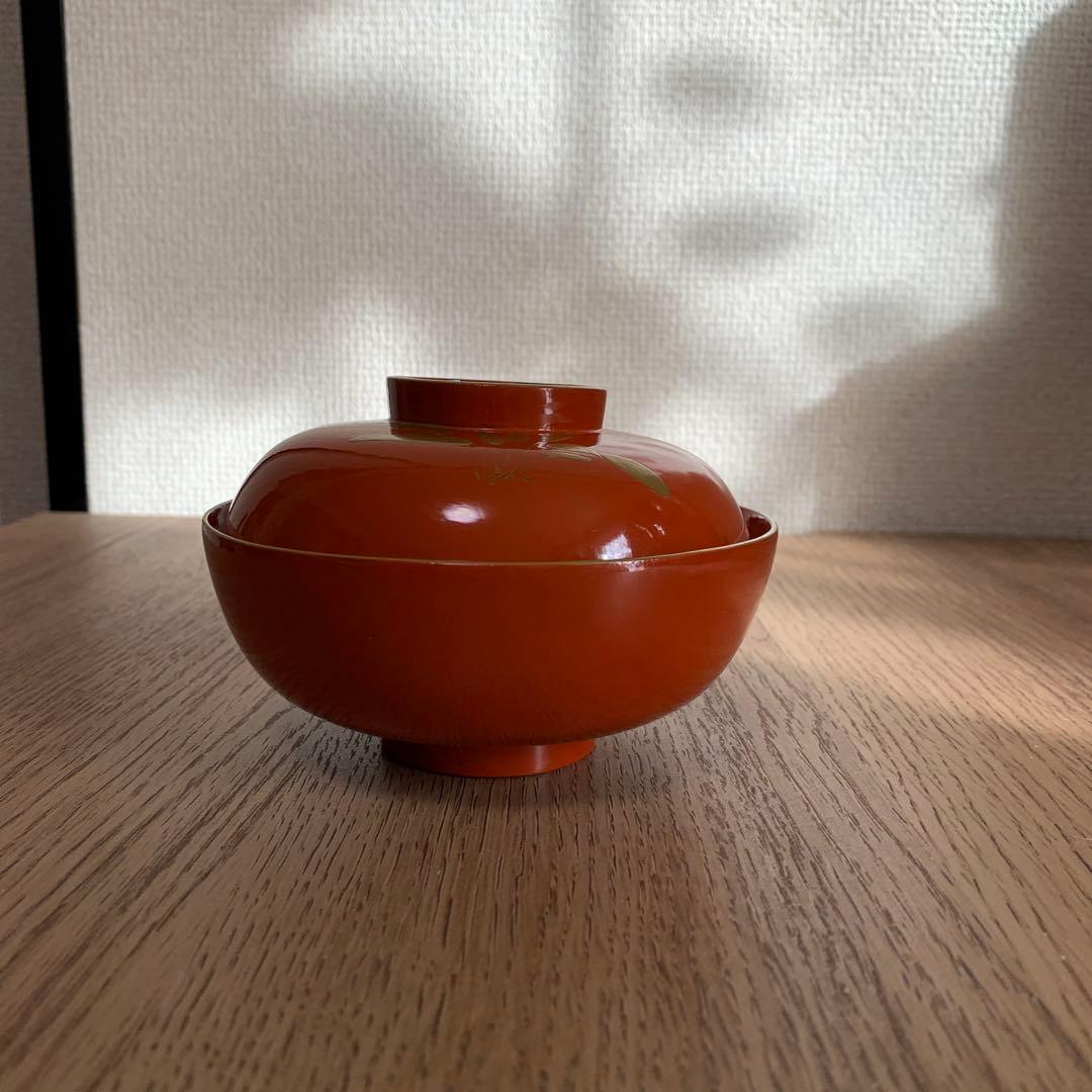 最終価格(9日迄) 輪島塗 沈金蒔絵吸物椀14客　大正3年　時代物　すみれと蝶々