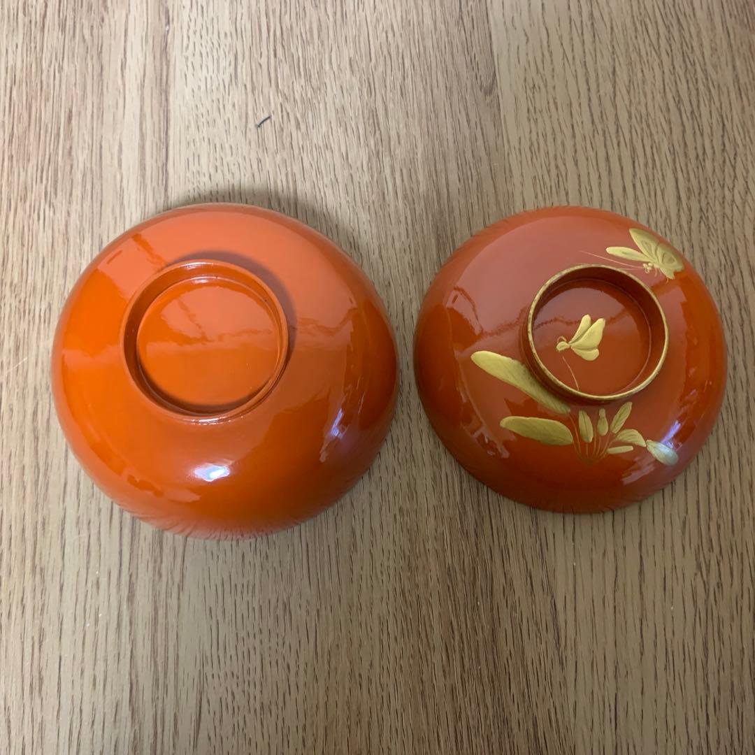 最終価格(9日迄) 輪島塗 沈金蒔絵吸物椀14客　大正3年　時代物　すみれと蝶々