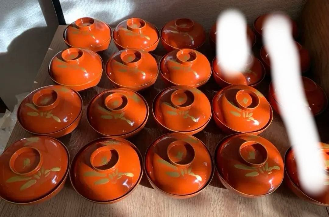 最終価格(9日迄) 輪島塗 沈金蒔絵吸物椀14客　大正3年　時代物　すみれと蝶々