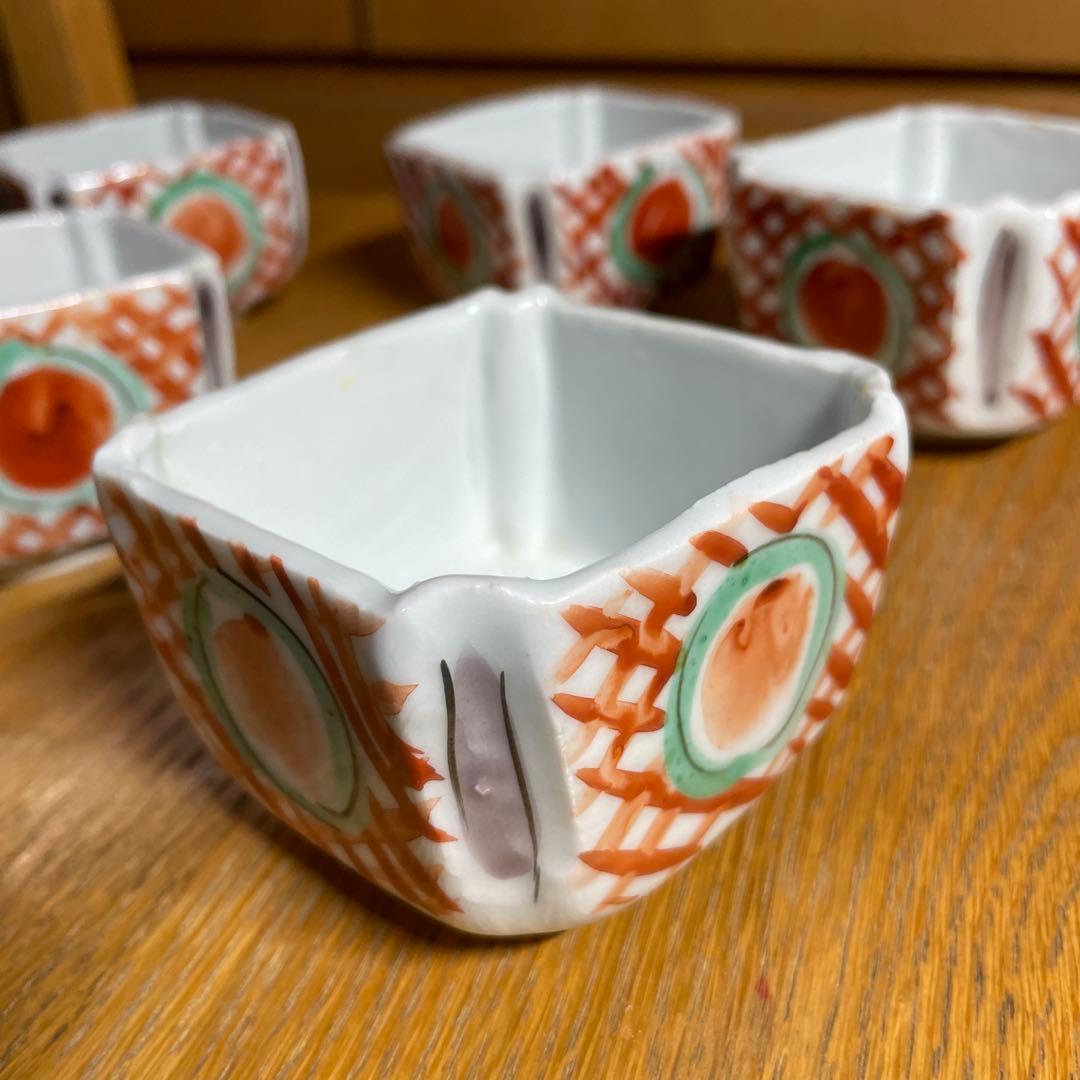 須田菁華　赤絵丸紋向付五客　箱なし