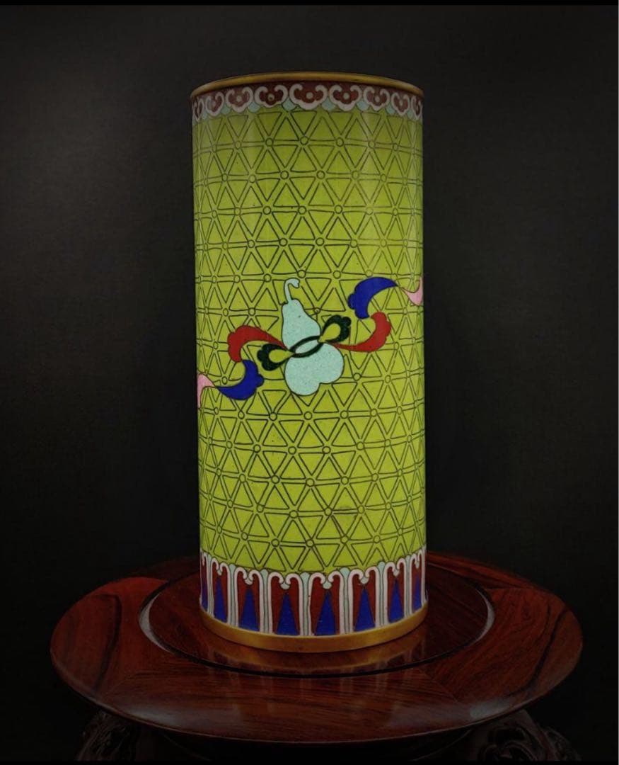 中國美術 古玩 七宝焼 景泰蓝置物 博古紋帽筒