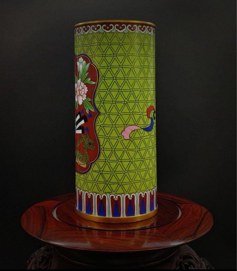 中國美術 古玩 七宝焼 景泰蓝置物 博古紋帽筒