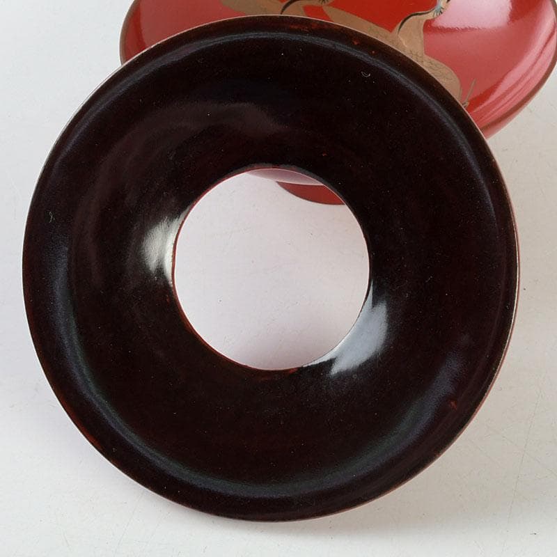 和食器　朱塗　鶴蒔絵　椀　盃　時代箱　V　9585