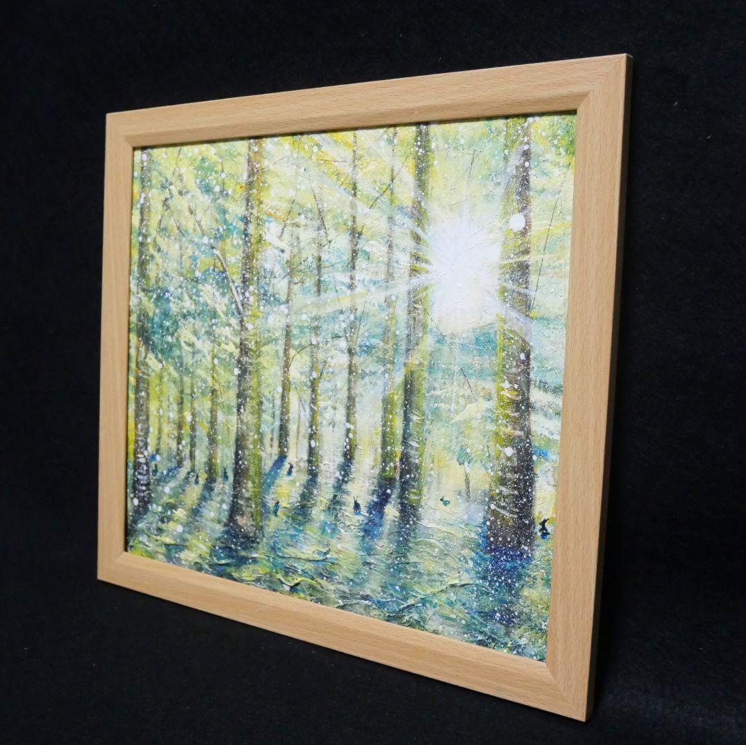 油絵 油彩 油彩画 絵 絵画【雪の朝日小さいウサギ達】