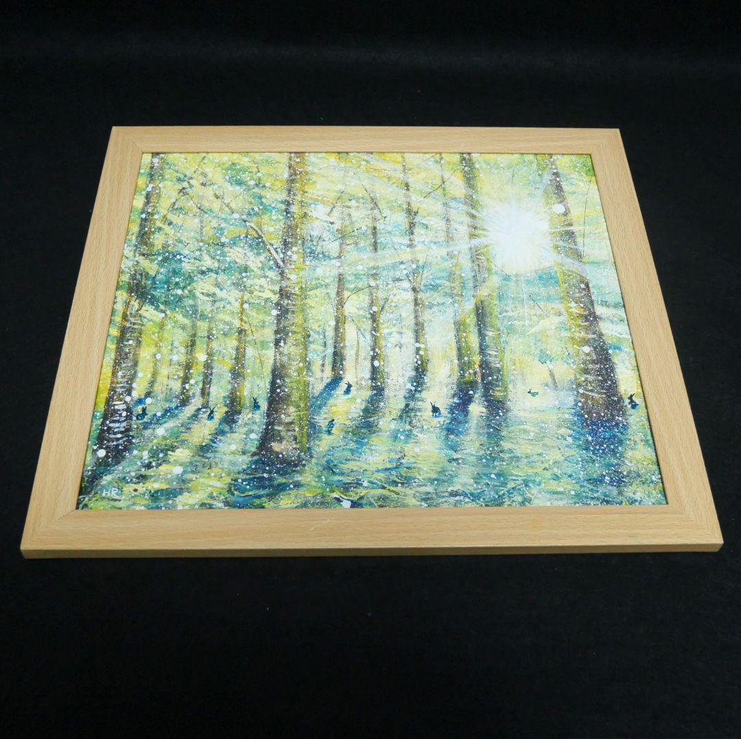 油絵 油彩 油彩画 絵 絵画【雪の朝日小さいウサギ達】