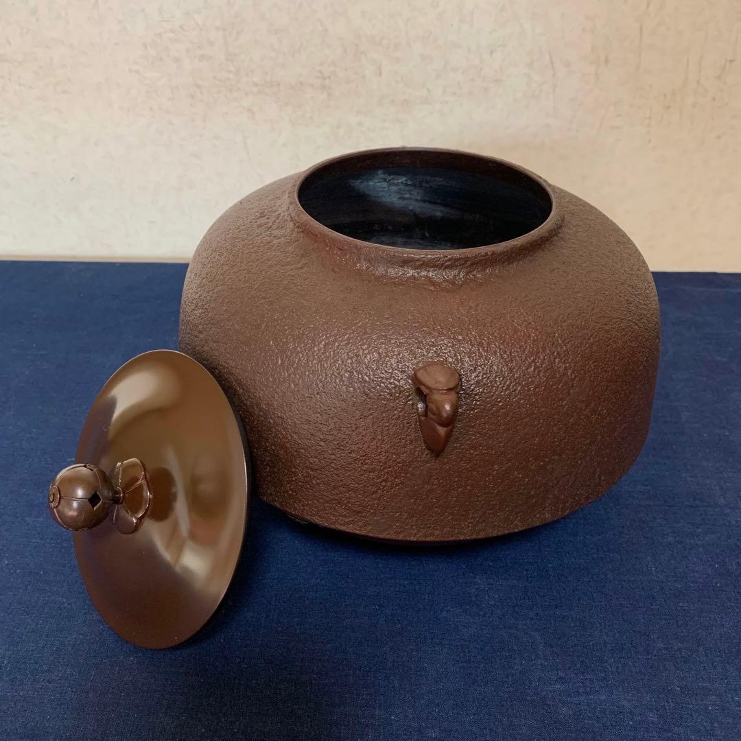 未使用 風炉 茶釜 電熱器 人間国宝 高橋敬典 唐銅鬼面風炉 野々田電熱器 敷板