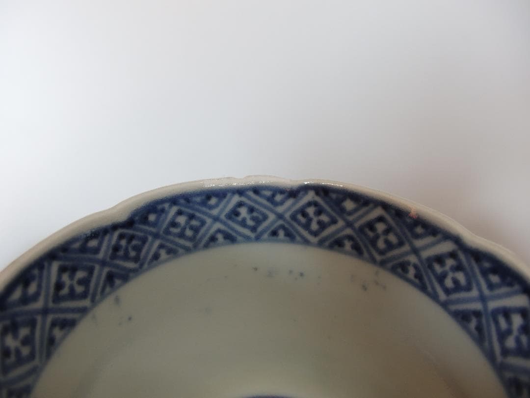 古伊万里　染付　七宝文/葉重ね文　蕎麦猪口　名品