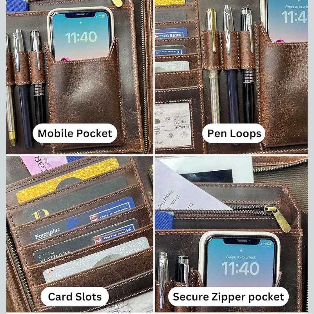 レザービジネスiPadジッパーフォルダー多機能会議ドキュメントホルダーオフィス