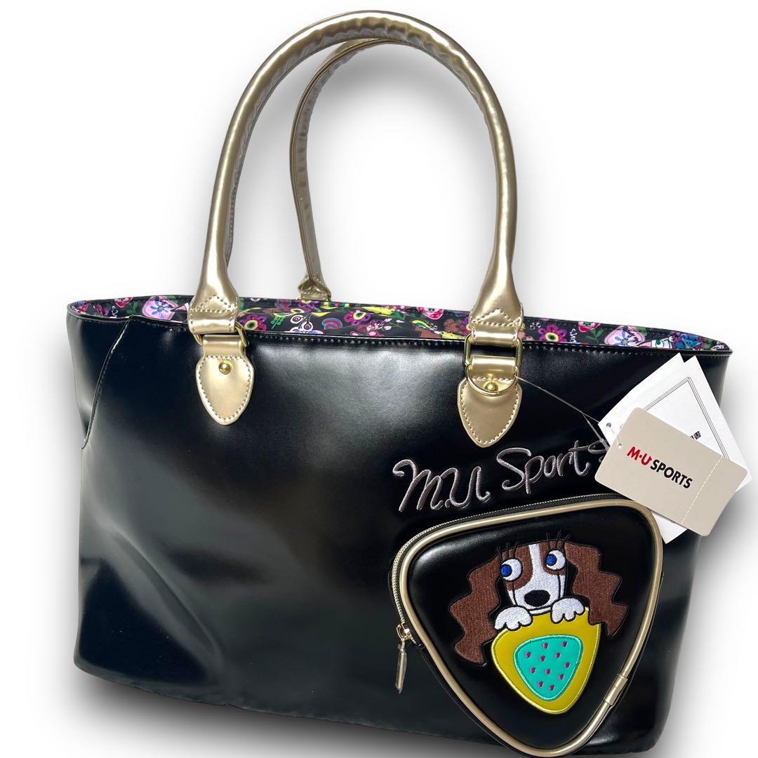 新品未使用　mu スポーツ 花柄刺繍　レザー　ボストンバッグ ゴルフバック