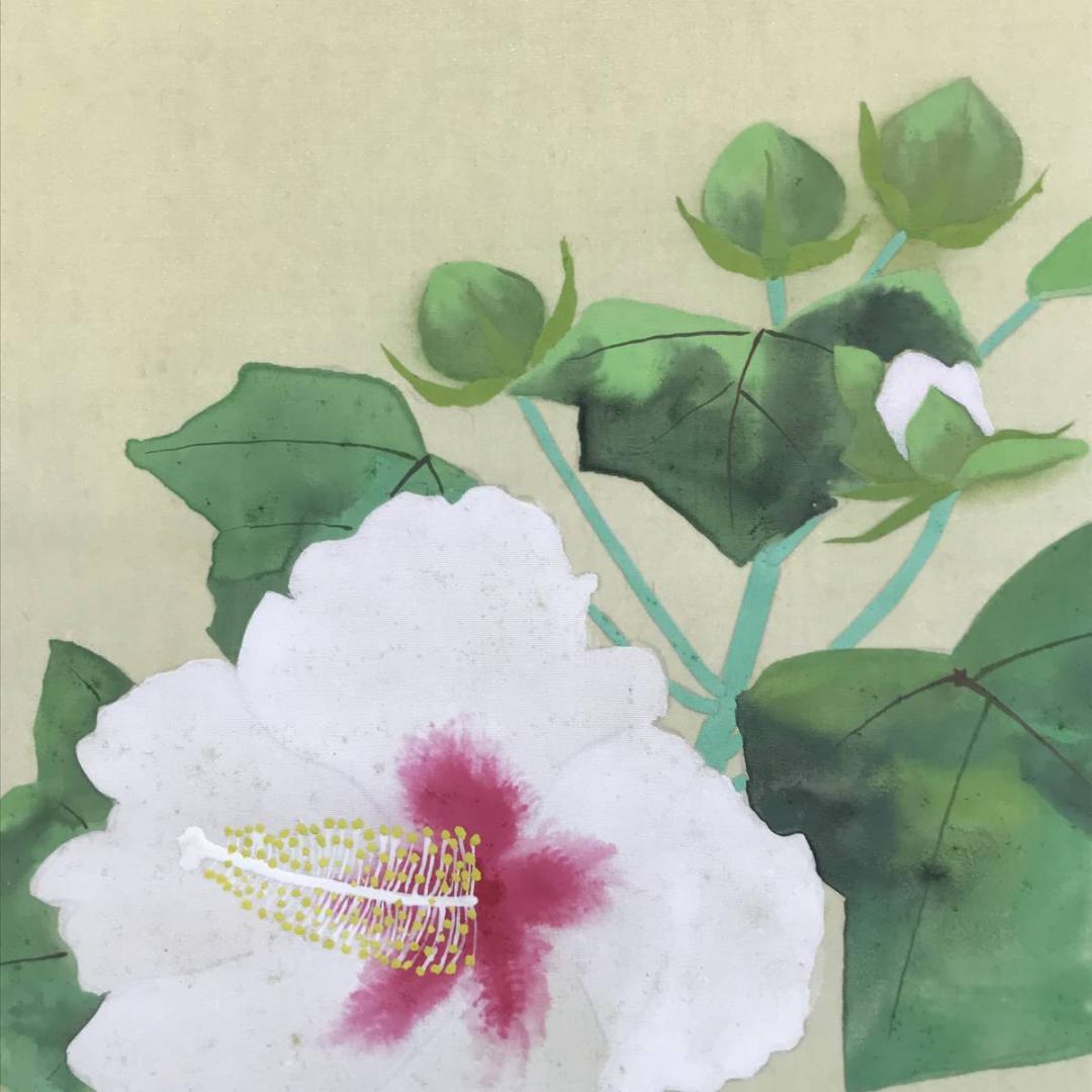 真作/満田竹水/芙蓉図/花図/横物/掛軸/名家伝来/AD-873