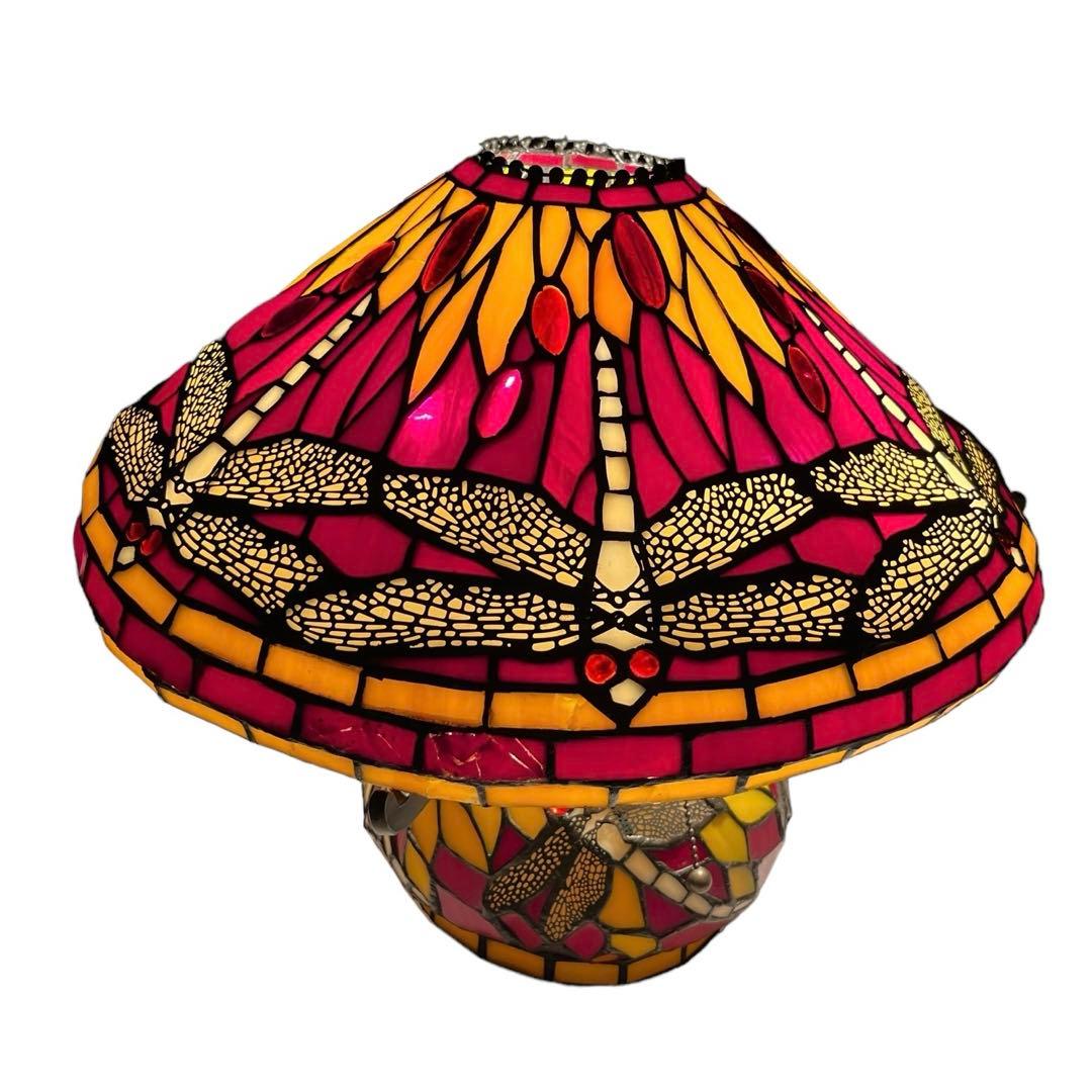 ステンドグラス ヴィンテージテーブルランプ ３灯　トンボ　 アンティーク