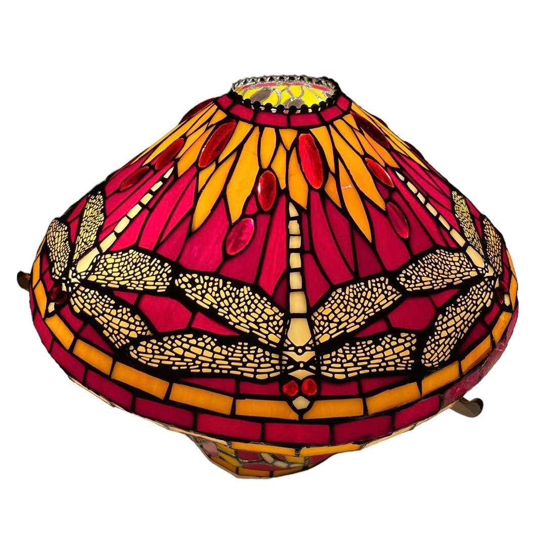 ステンドグラス ヴィンテージテーブルランプ ３灯　トンボ　 アンティーク