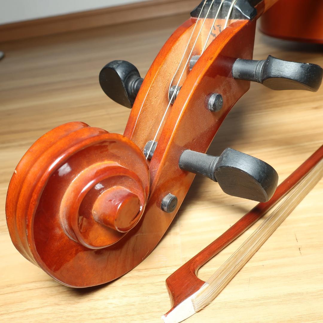 チェロ 4/4 弓付き トップ単板 メーカー不明 【直接引取値引あり】