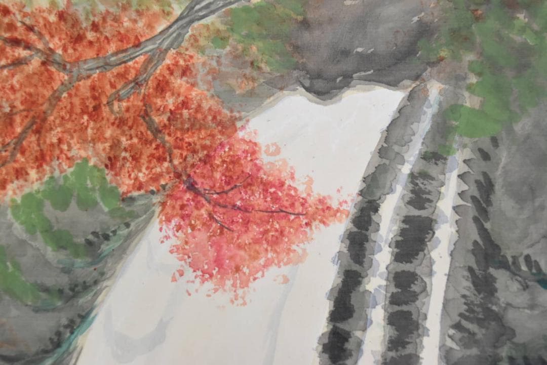 【真作】町永三郎/秋色箕面滝/掛軸☆宝船☆AA-955