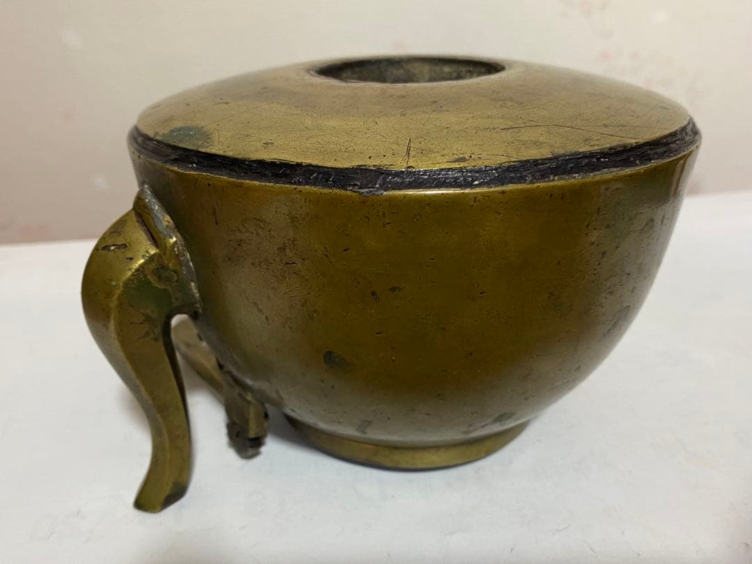 ♦中国清時代 真鍮製 薬鑵 薬缶 酒缶 茶器やかん 銅器銅製 珍物 古美術骨董品