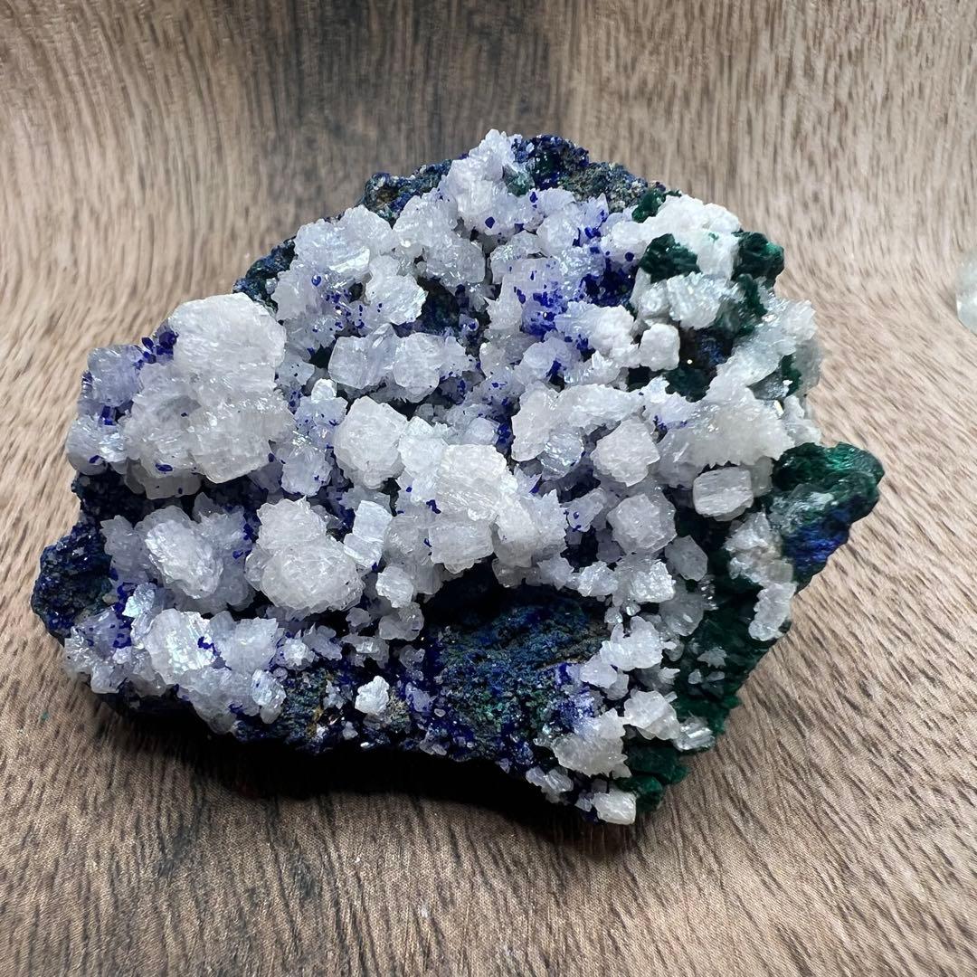 4種共生 スノーフレークセルサイト ダイオプテーズ アズライト 鉱物 標本 原石