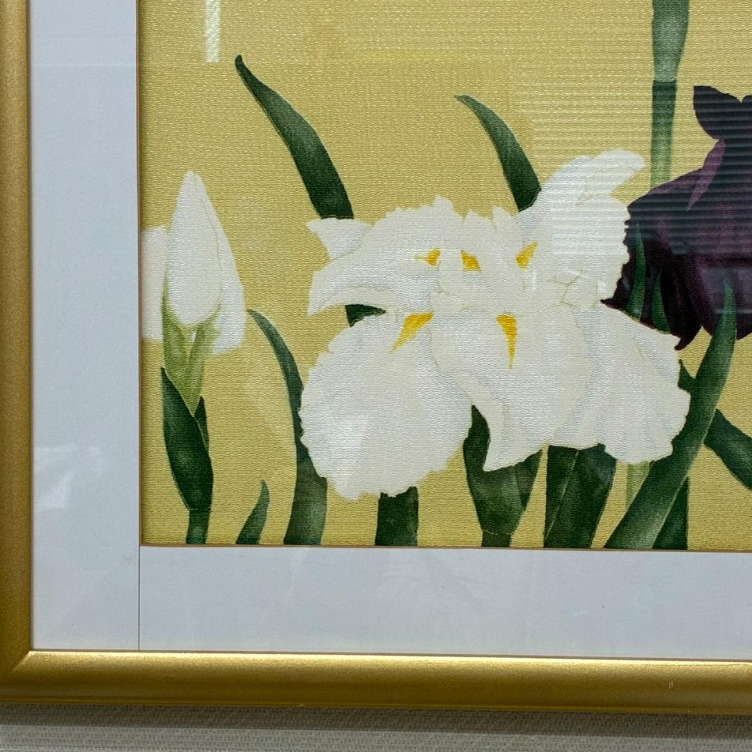 絹ちりめん　染色　額絵　あやめ　菖蒲 　57×57㎝
