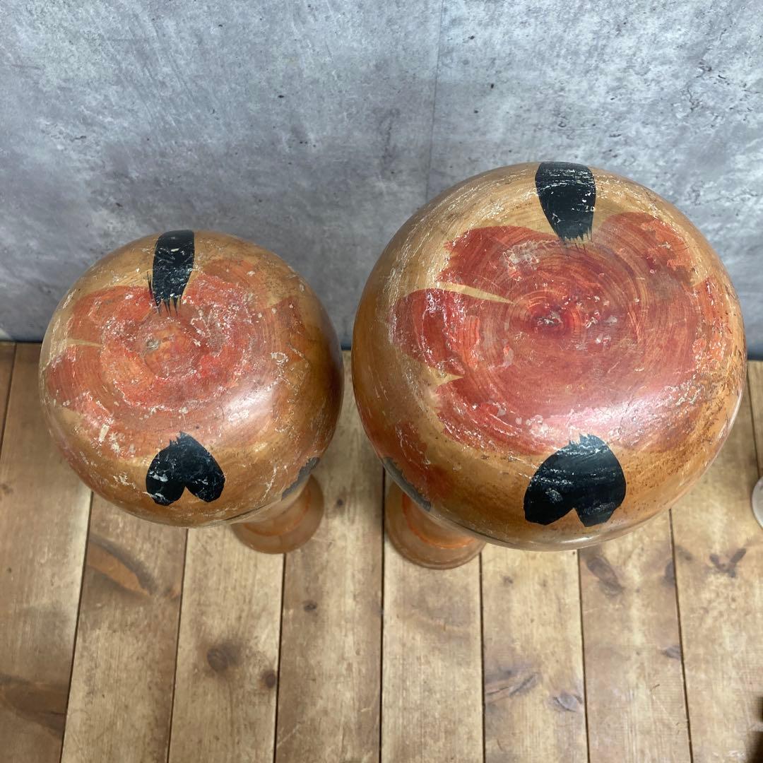 E-4 【伝統工芸品】遠刈田系 木彫りこけし 2体セット 早見正雄 作（サイ