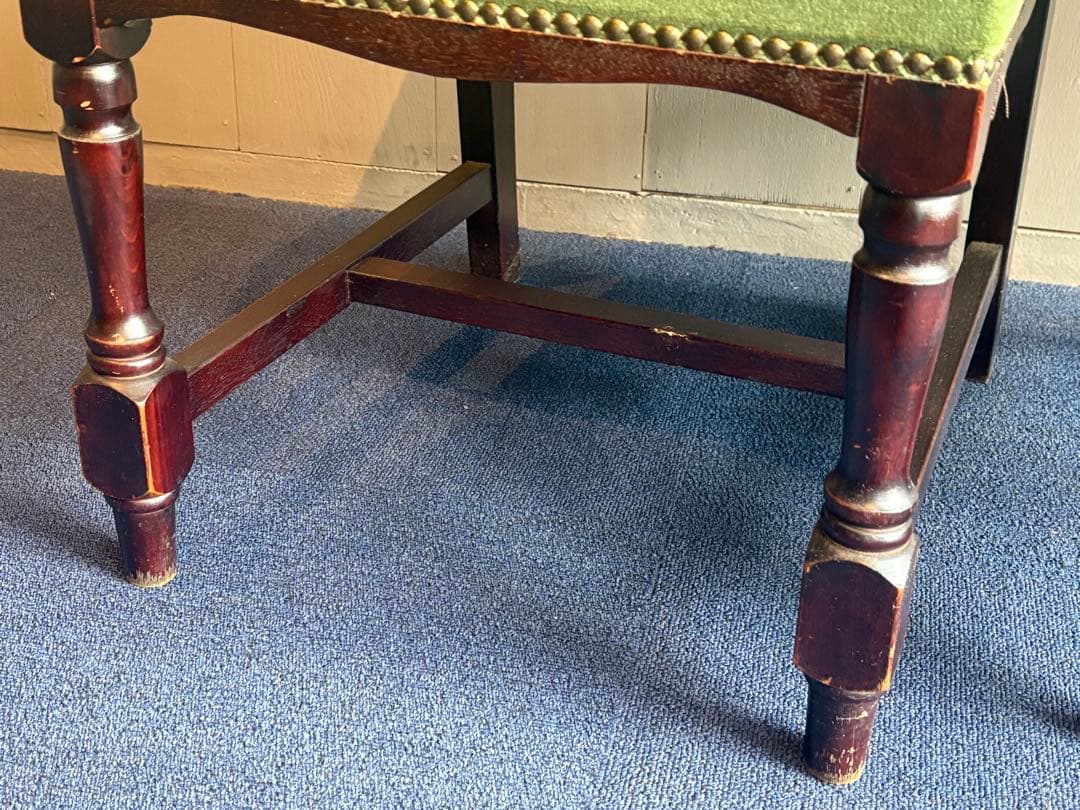 緑色ファブリックの西洋椅子 2脚セット チェア② アンティーク