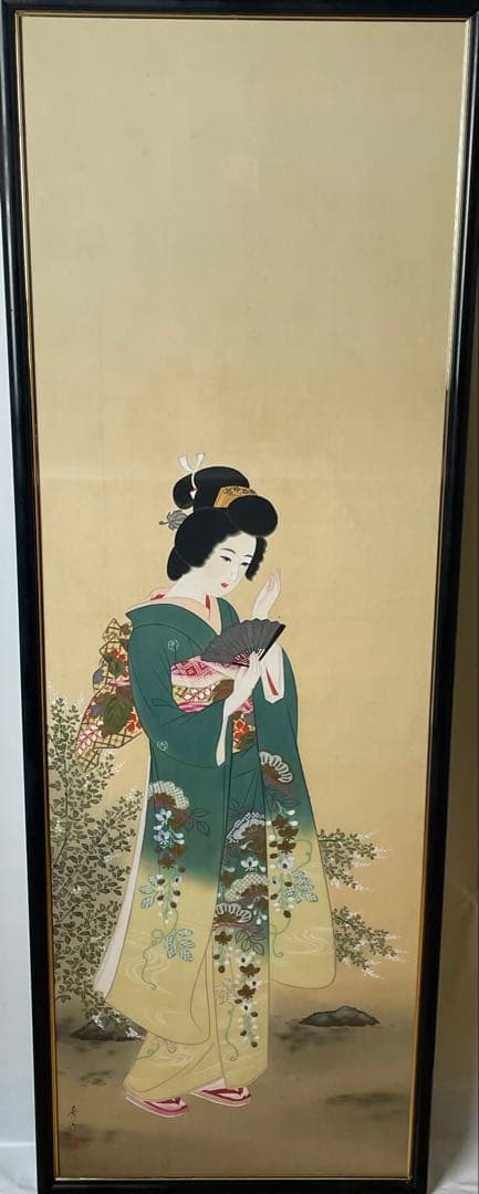 襖絵 絹本 彩色 水野秀方 美人画 日本画 絵画 額装