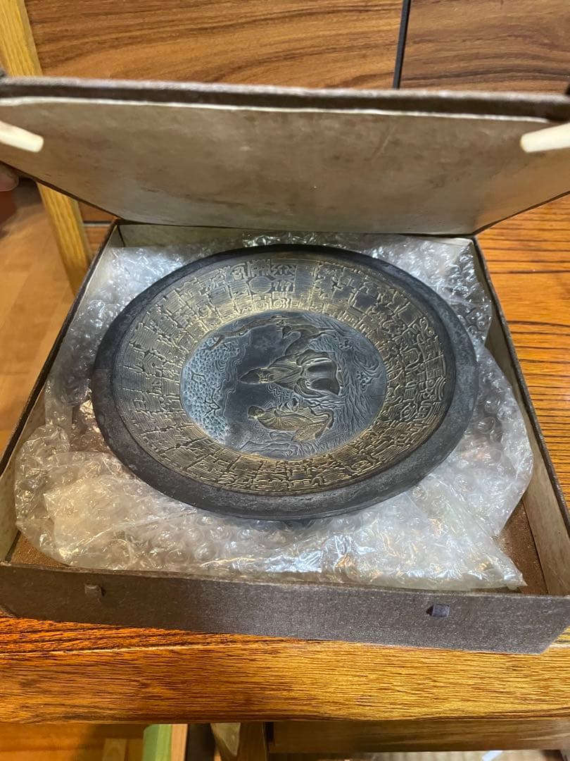 唐墨　飾り皿　中国　細密画　古い硯　書道