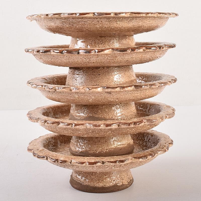 和食器　志野焼　絵志野　松文　雪輪形　菓子皿　五客　在銘　共箱　D　R7842