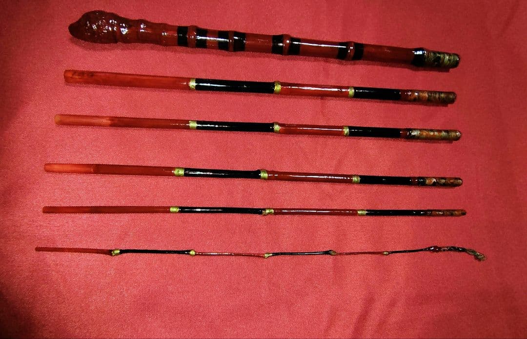 竹朱塗り和竿・タナゴ竿・小物竿6本継全長1m4㎝希少