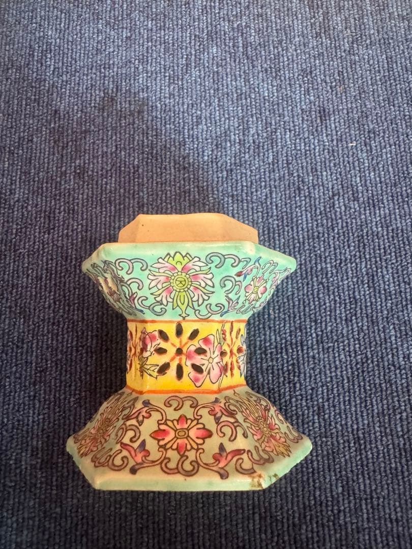 1755 中国骨董　乾隆年製銘　人物花柄文　置物　時代物