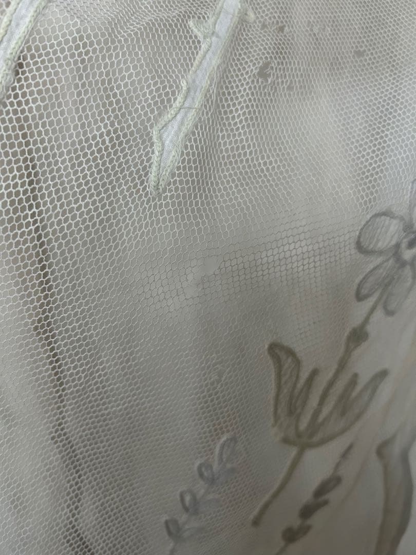 フランスアンティーク花柄刺繍チュールカーテン2枚セット