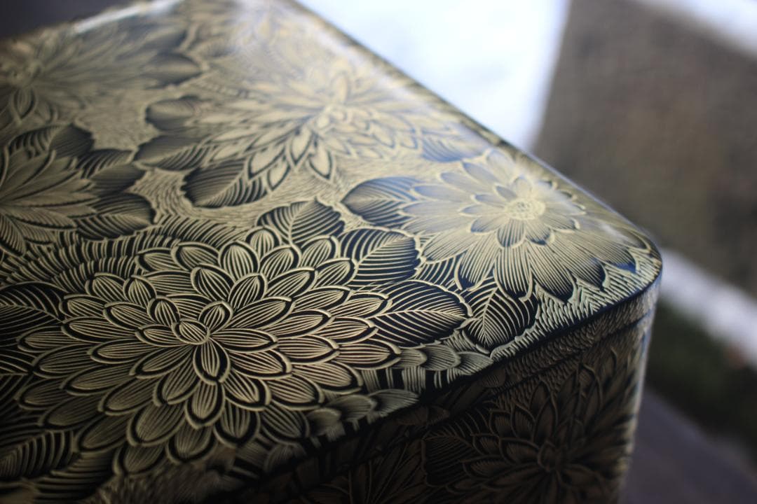 デッドストック！上質内朱黒漆に極上菊詰沈金の映える輪島塗三段重（検重箱お重