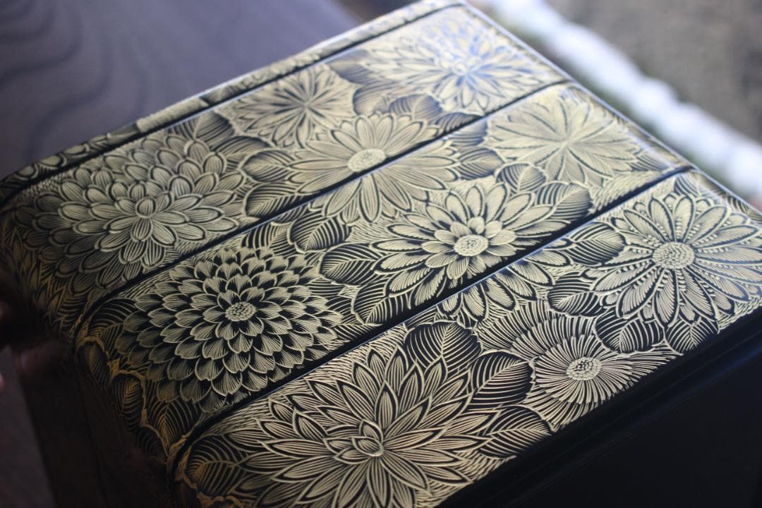 デッドストック！上質内朱黒漆に極上菊詰沈金の映える輪島塗三段重（検重箱お重