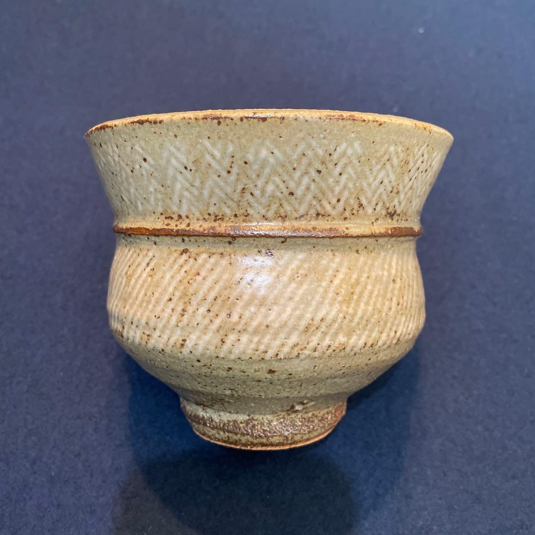人間国宝【島岡 達三】(作)の『地釉象嵌縄文 茶碗』共箱　茶道具 茶碗