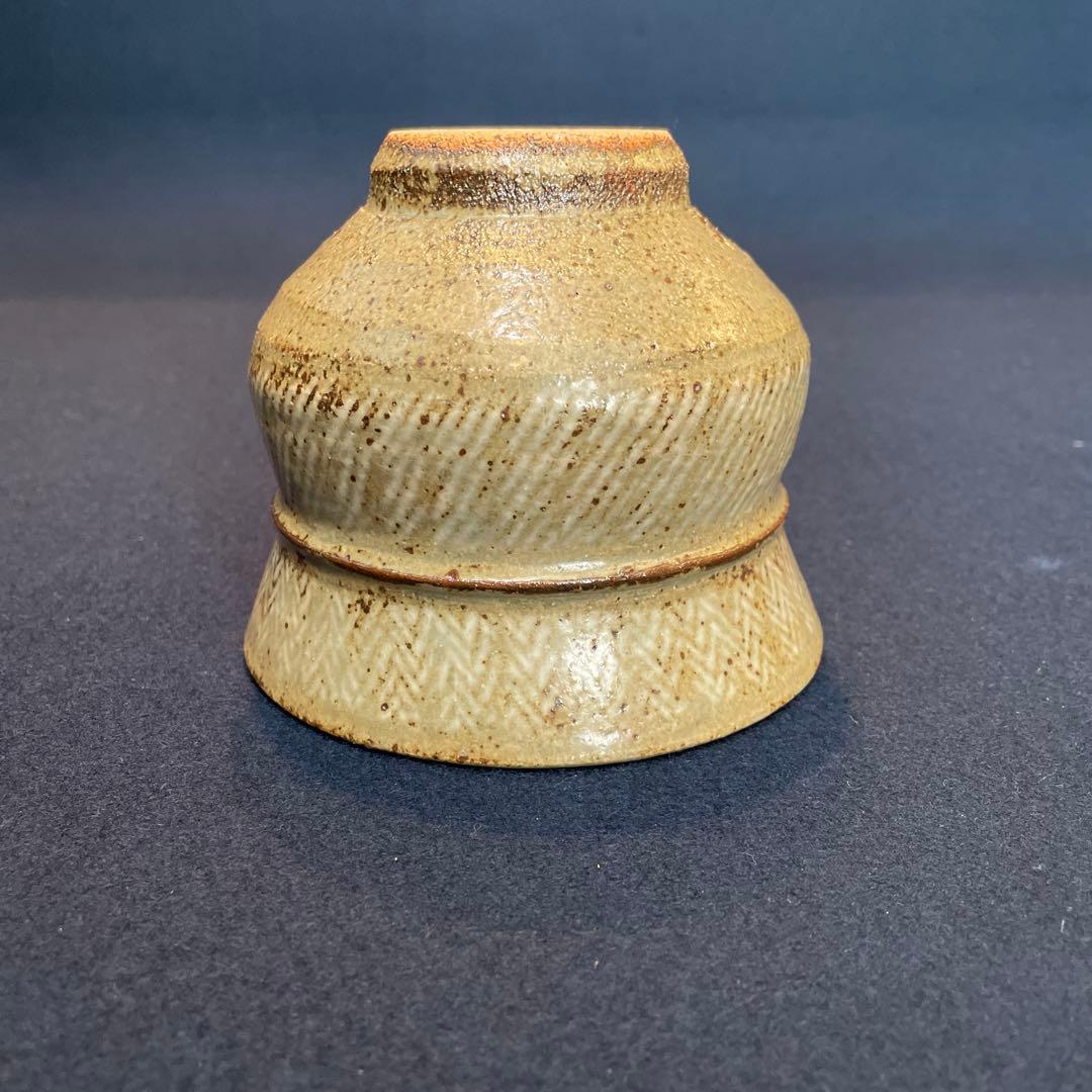 人間国宝【島岡 達三】(作)の『地釉象嵌縄文 茶碗』共箱　茶道具 茶碗