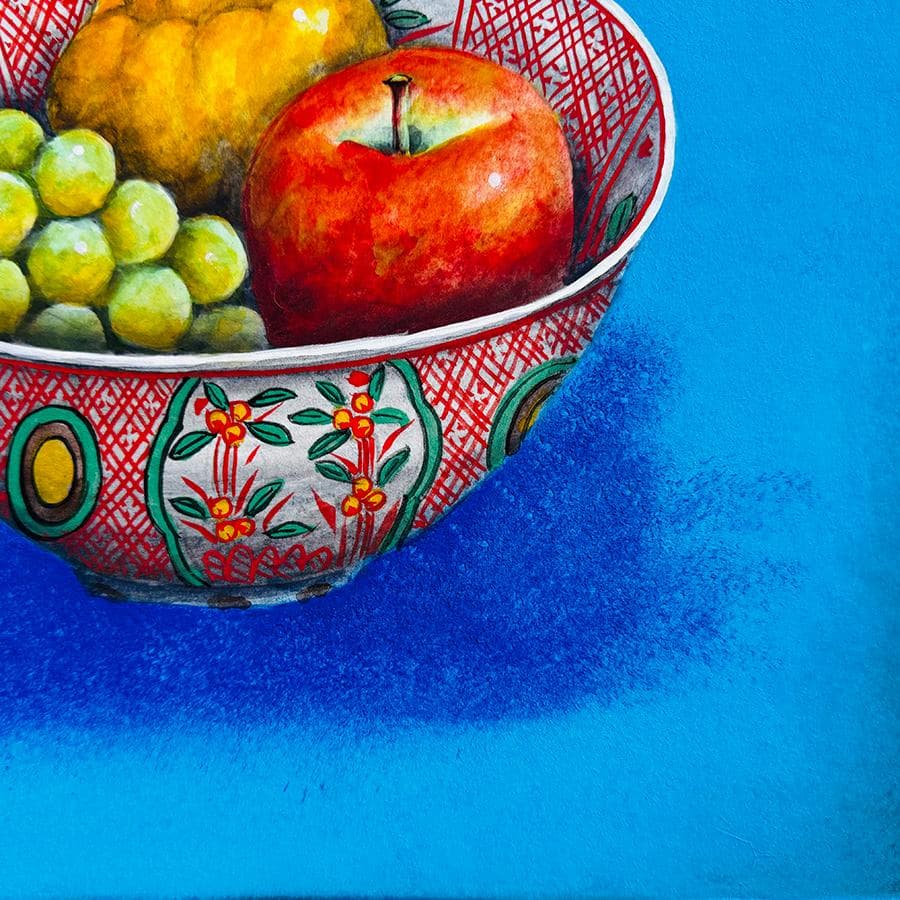 実力作家 五十川昇乗「 静物」日本画 8号 縦32cm 横41cm 果物