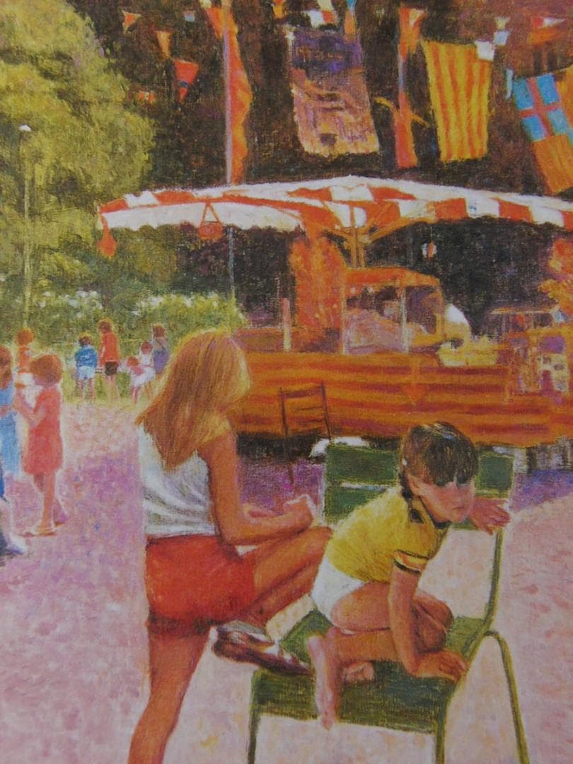 丸山正三、【バルセロナの広場】、希少な額装用画集より