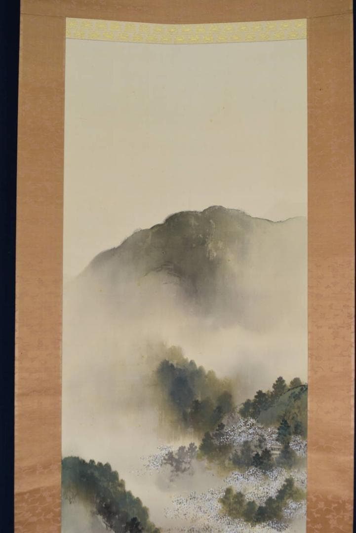 【真作】村瀬環山/大和月瀬梅林遠望之図/春景梅花図/掛軸/名家伝来/AA-652