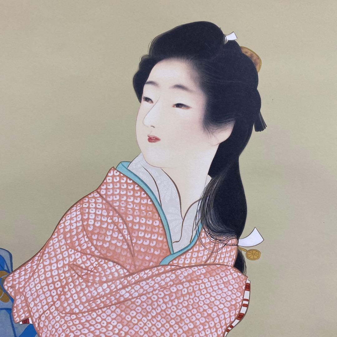 美品 掛け軸 上村松園筆「娘深雪」美人画 名画 シルクスクリーン 限定品