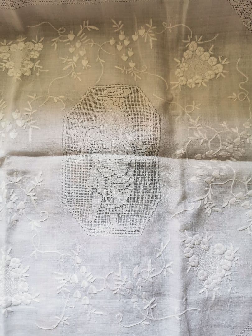 アンティーク∞スイスホワイトニードルワーク刺繍レース ピロー＆クッションカバー