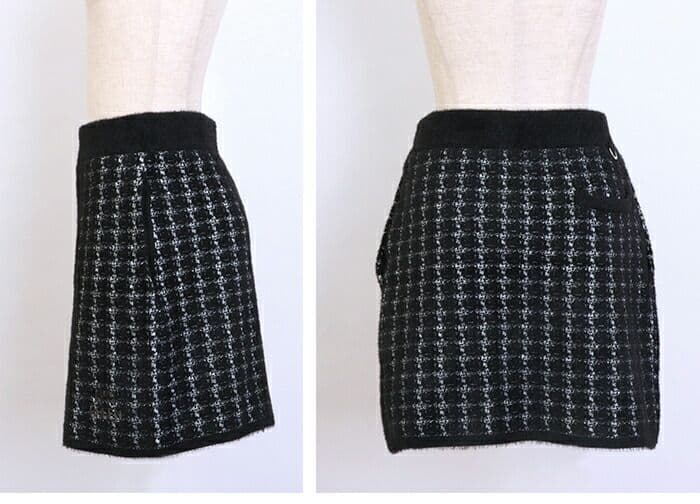 新品暖かく伸びるツイード風ニットセットアップkiss on the green黒