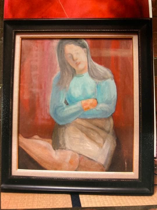 空飛ぶ画家糸川裕志の人物画、高校時代のガールフレンド描きました、油絵、F８号、