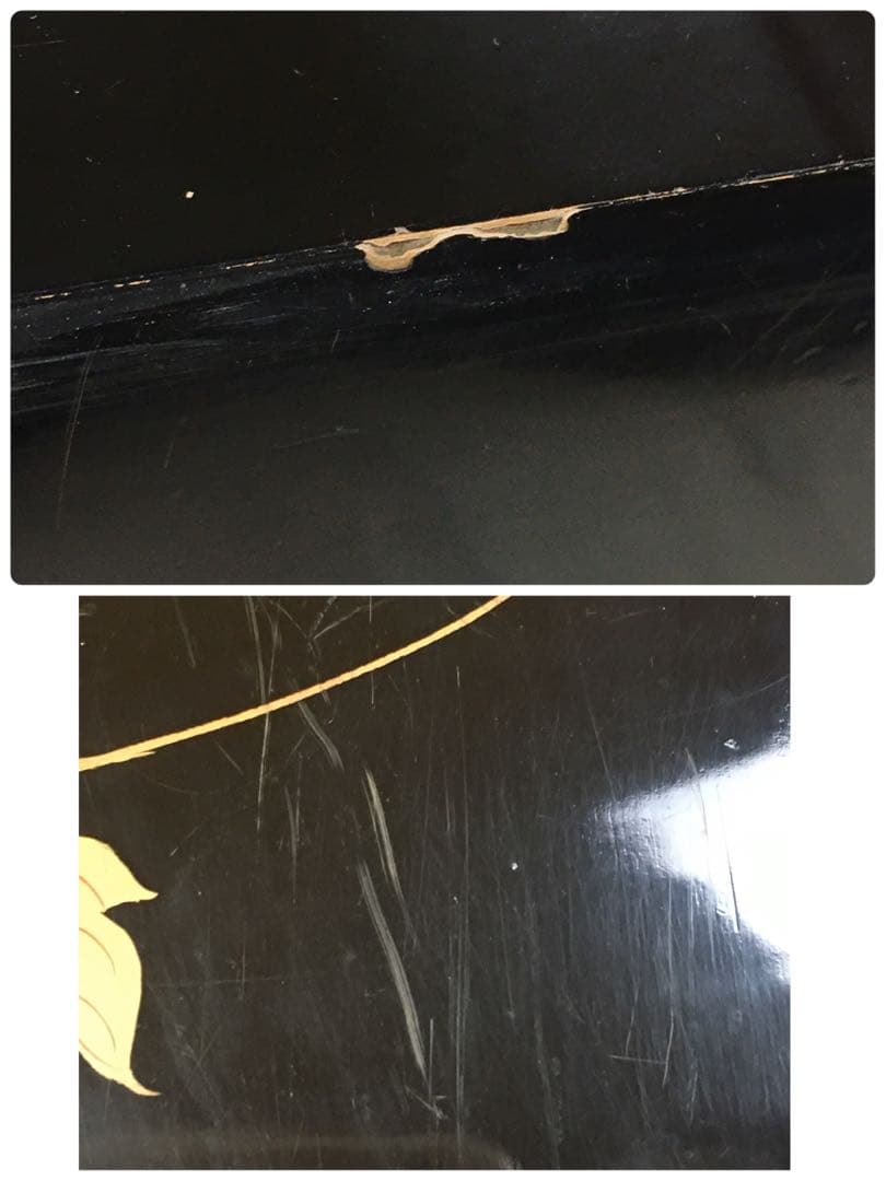 S372懐石膳 四方盆 花鳥蒔絵 5客揃 真塗木製 時代物