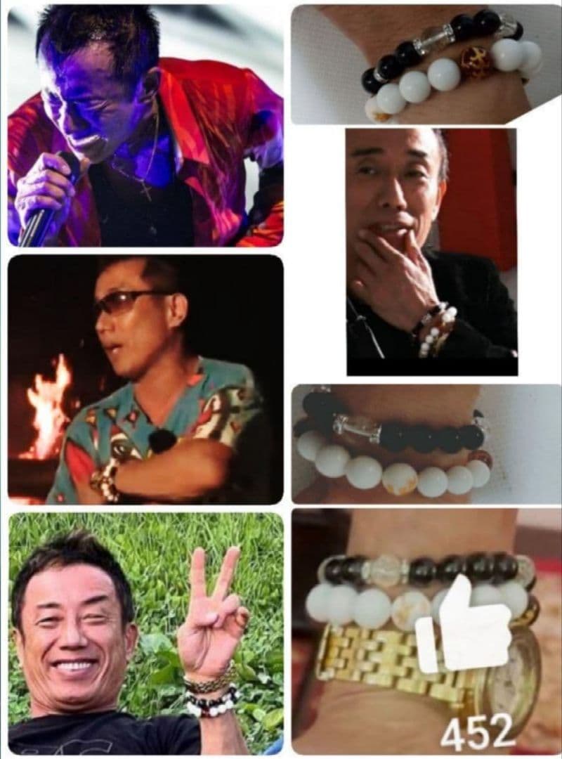 ※お得ダブルセット 長渕剛さん NEW 本物 ブラック&ホワイト2連 数珠ブレス