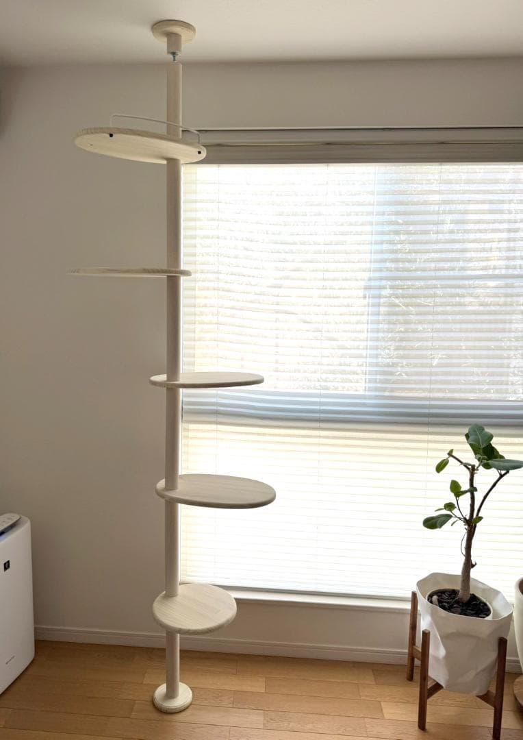 天然木　突っ張り型キャットタワー 5段 ホワイト　2ｍ40ｃｍ　送料無料